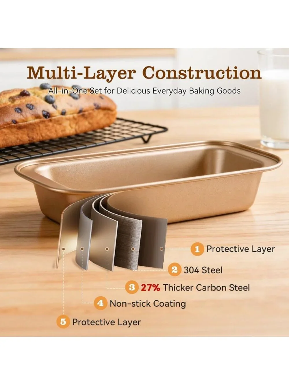 25-Picec Gold Nonstick Baking Pans Set, High-Carbon Steel for Kitchen Bakeware
